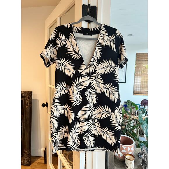 Misguided Black & Beige Palm Leaf Print Dress, Sz 6 - Picture 1 of 6